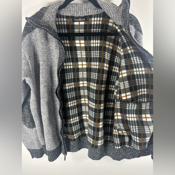 Yeokou Men’s full zip-up Cardigan Sweater Fleece Lining Cashmere Wool sz Large - Picture 6 of 9